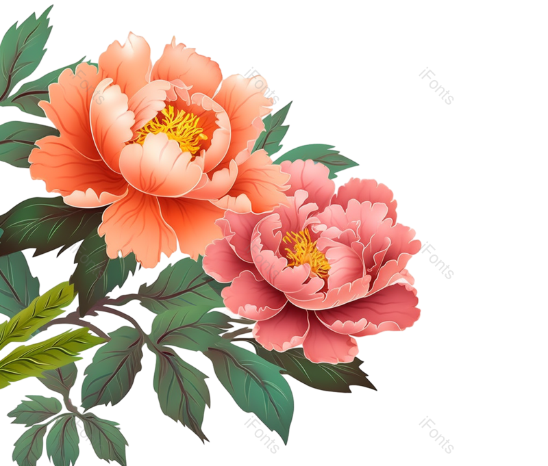 叶子图片,元素元素,牡丹PNG,插画免抠素材